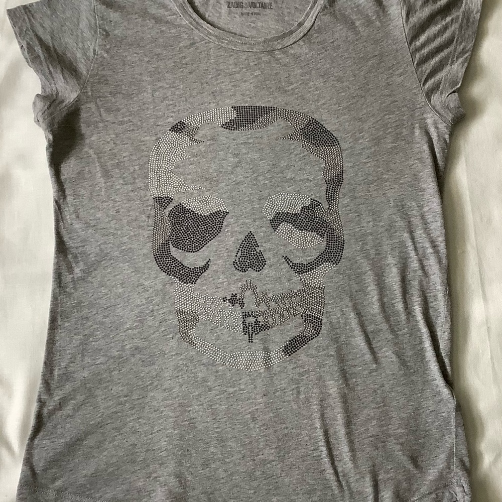 Zadig & Voltaire Gray Camo Skull Tee